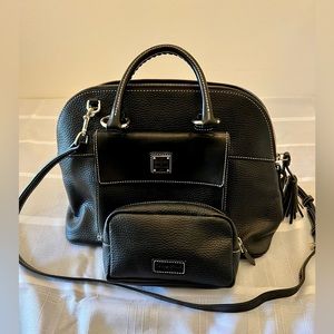 Dooney and Bourke black pebble leather dome satchel with matching coin case